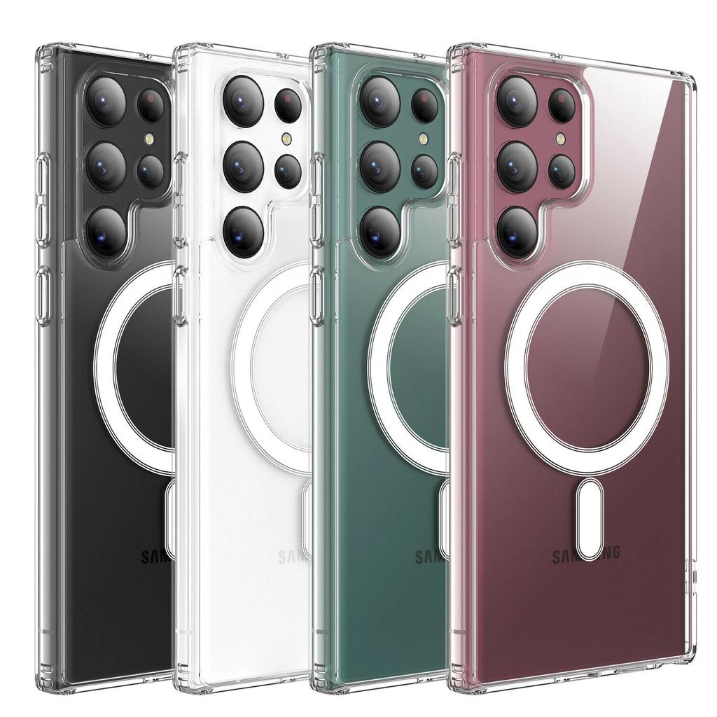 For Samsung Galaxy S21 S23 S24FE S25 Ultra Plus S25EDGE Clear Crystal Acrylic Magsafe Magnetic Wireless Charging Shockproof Case