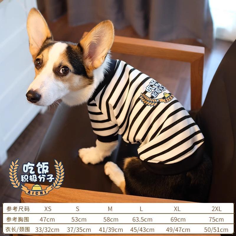 Pet Corgi Dog Clothes Spring and Autumn Clothing Anti-hair Loss Teddy Bichon Shiba Inu Small Dog Two-legged Striped Sweater Winter