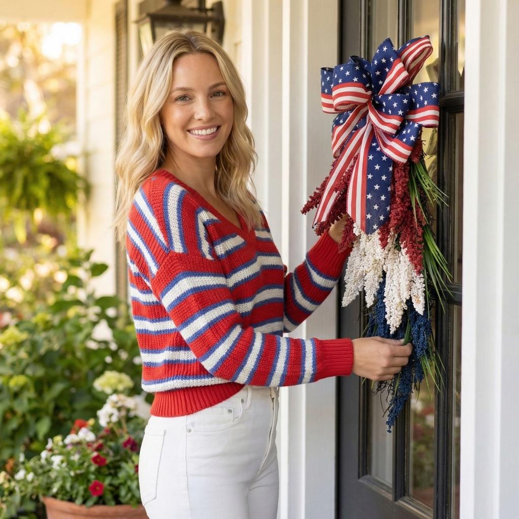 Patriotische Kränze, Geeignet für das Eingangstor; 4. Juli Unabhängigkeitstag Kränze, Blaue Und Rote Kränze, Geeignet Für Den Memorial Day Und Den Veterans Day; Dez