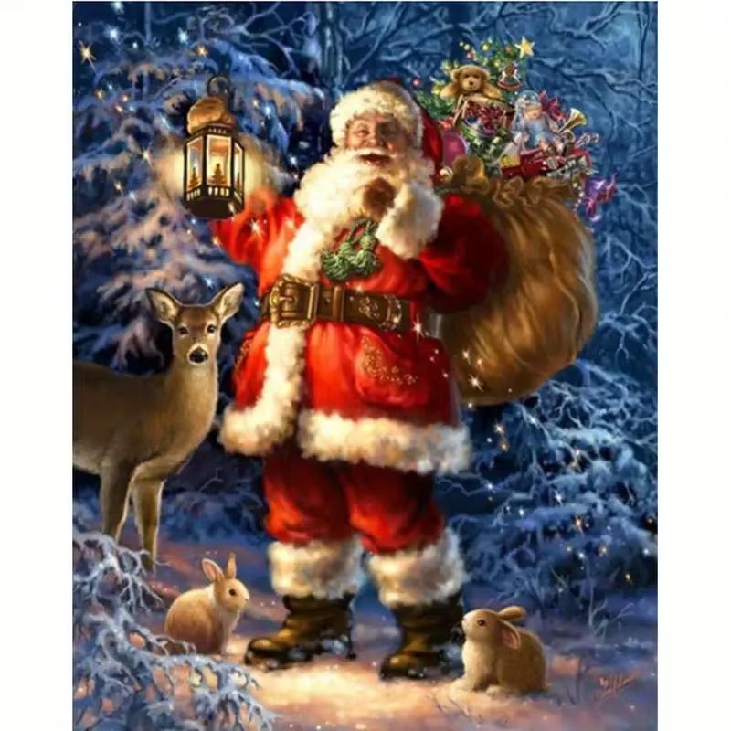 

5D Алмазная Живопись Животное Санта Клаус Алмазная Вышивка Полная Выкладка Круглая Картина из Страз Украшение для Дома Round 50x70cm