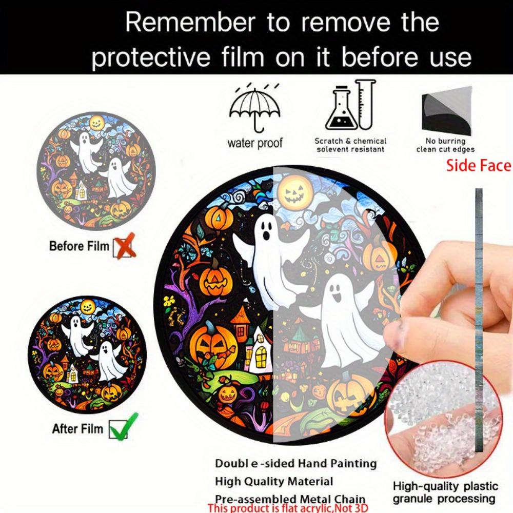 2D Flach Gruseliger Geist und Kürbis Acryl Halloween Sonnenfänger - 2D flaches Design mit kreisförmigen Hängedekorationen für Fenster, Veranden, Terrassen, Garten