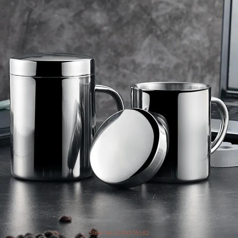 304 Stainless Steel Cup Household Double Layer Insulated Cup With Lid Handle Thermos Cup 210ml
