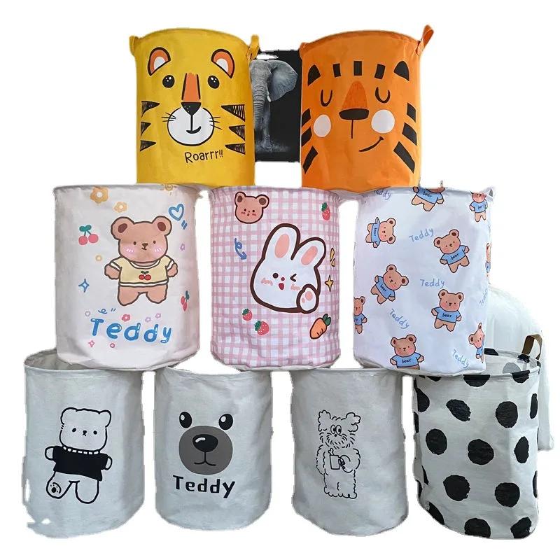 Cotton Linen Dirty Laundry Basket Foldable Round Waterproof Organizer Bucket Clothing Children Toy Large Capacity Storage Home