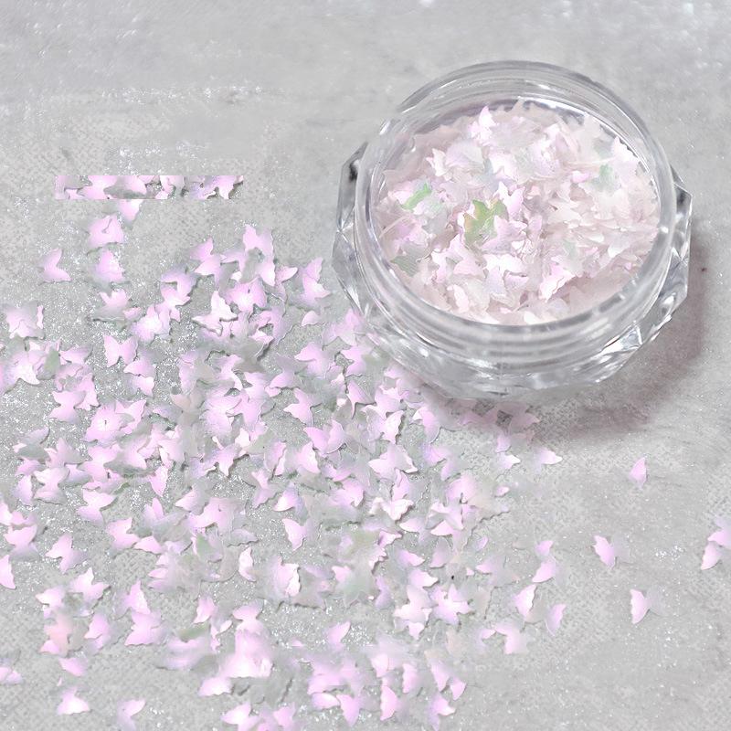 1 eske Blandede former Glimmer Neglepaljetter Polish Fin Glans Sommerfugl Stjerne 3D Dekaler For Negle Skinnende Dekorasjoner Rosa