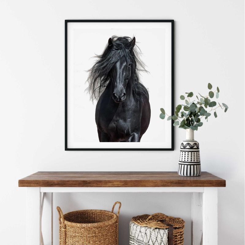 Černobílý portrét koně Plakátový tisk Plátno Malba Běžící koně Zvířecí nástěnné umění Obrázek pro pokoj na statku Domácí dekorace
