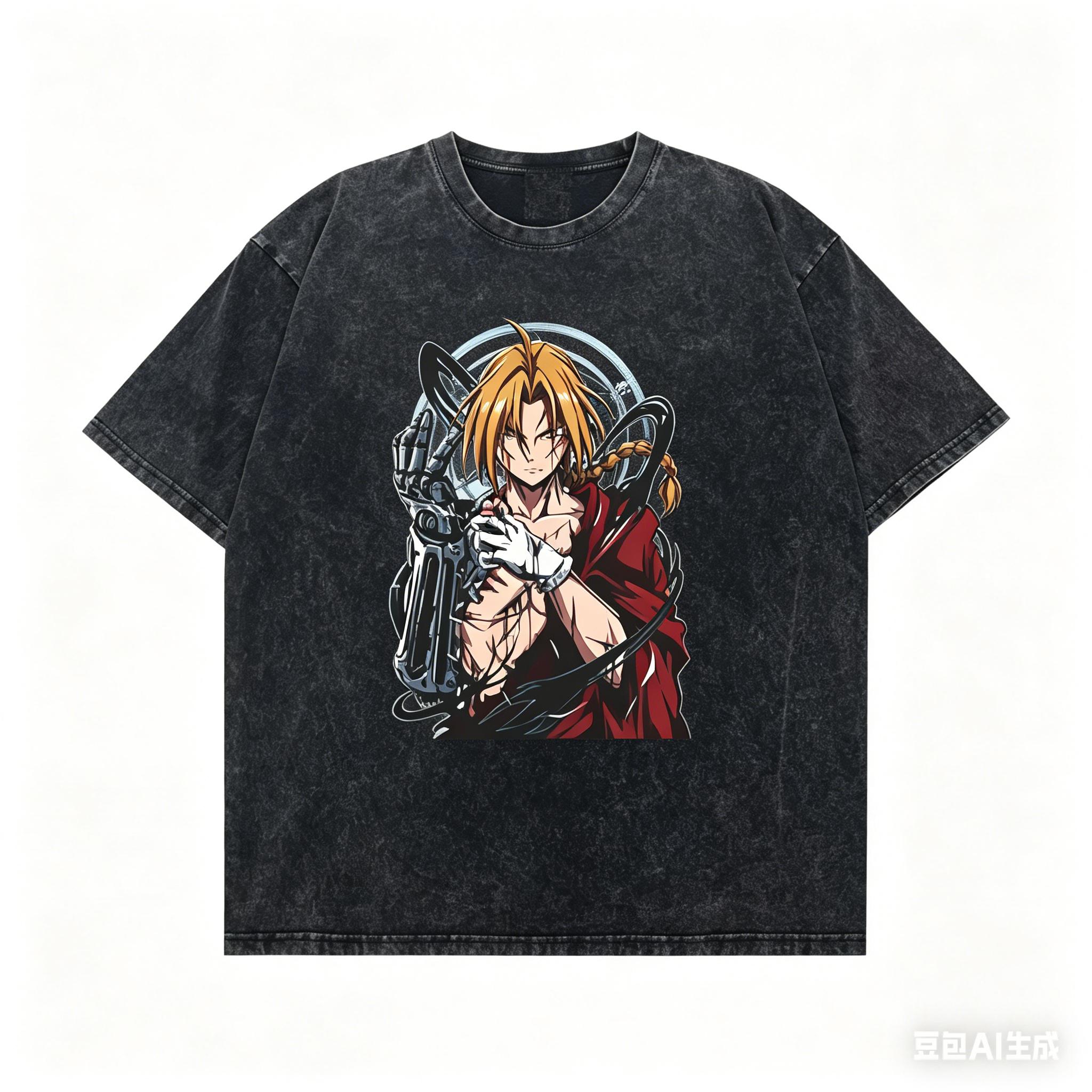 Fullmetal Alchemist Washed Tshirt personality Clothes NewModel Anime Tshirt Year round clothing Streetwear Plus Size Unisex S
