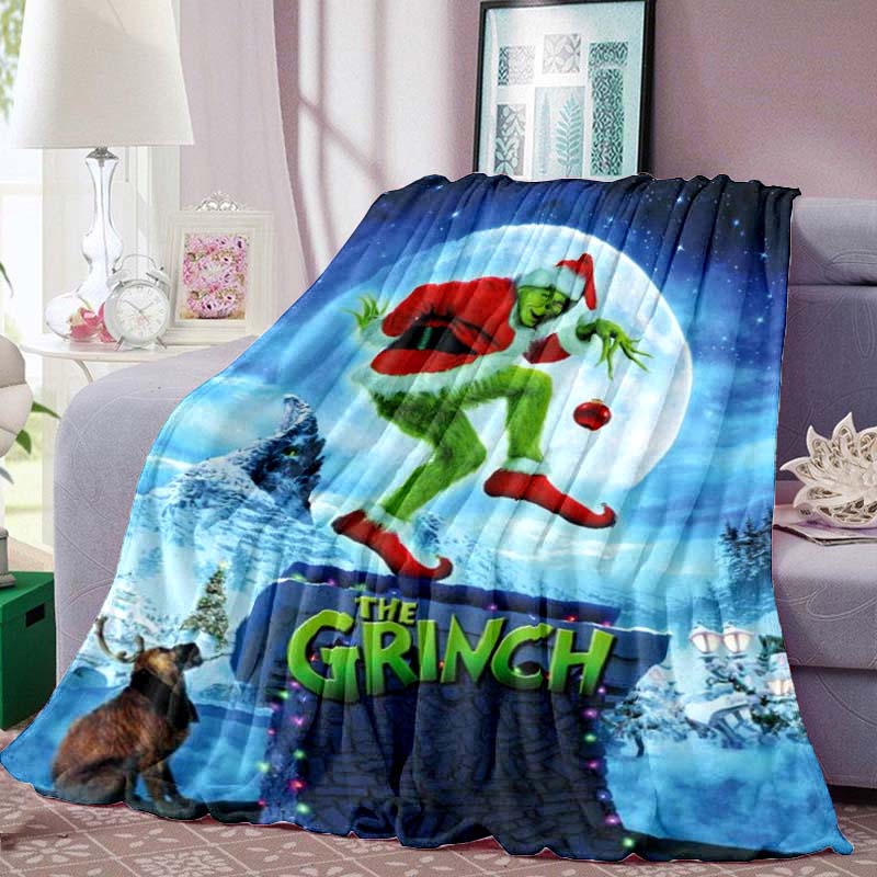 The Grinch Printed Throw Blanket – Warm Winter Flannel Blanket for Holidays, Personalized Sofa & Nap Throw