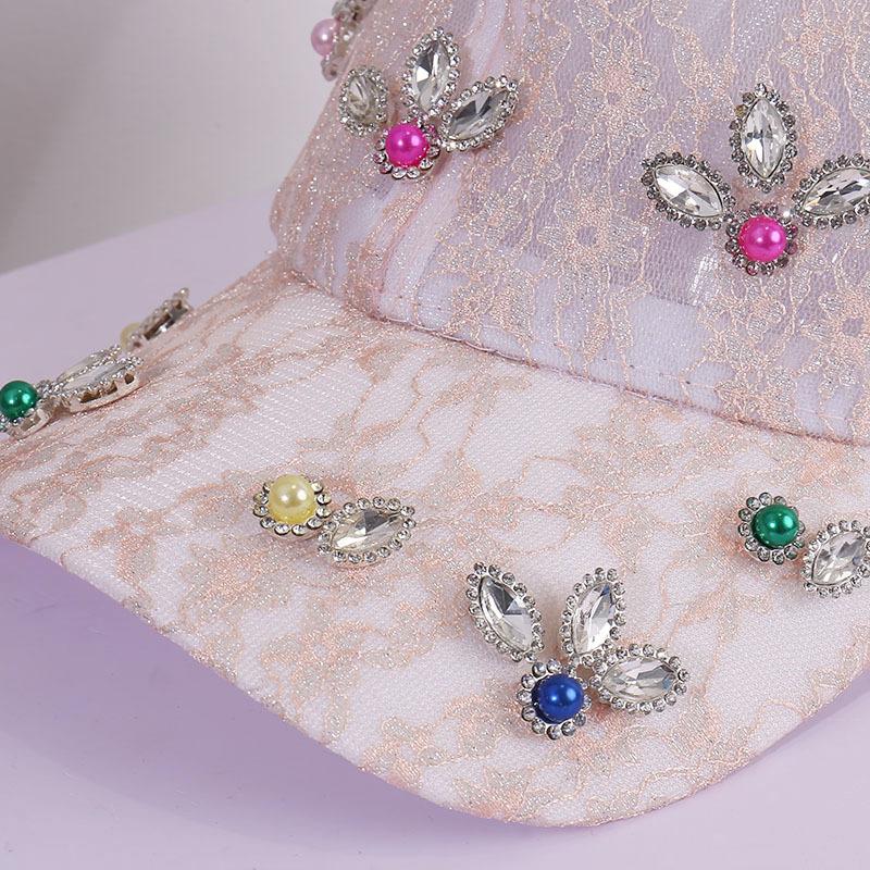 New bright lace mesh breathable casual baseball cap with diamonds versatile elegant temperament rhinestone hat