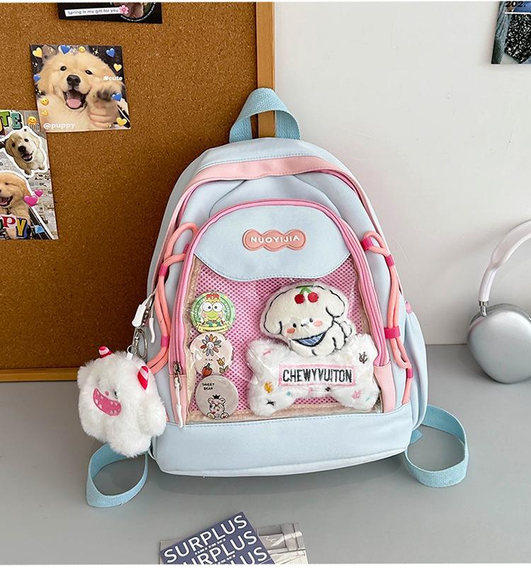 School Bag, High-value Japanese Color-block Transparent Pain Bag, Sweet Versatile Backpack for Middle School Students, Cute Children's Spring Outing