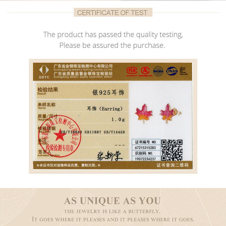 Bamoer 925 Sterling Sølv Morsomme Emalje Bright Maple Leaf Stud øredobber for kvinner Elegante fine smykker