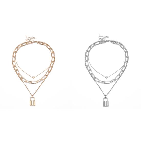 Women Necklace Thick Chain Multi-layer Lock-shaped Choker Jewelry Necklace Set Girls Gifts
