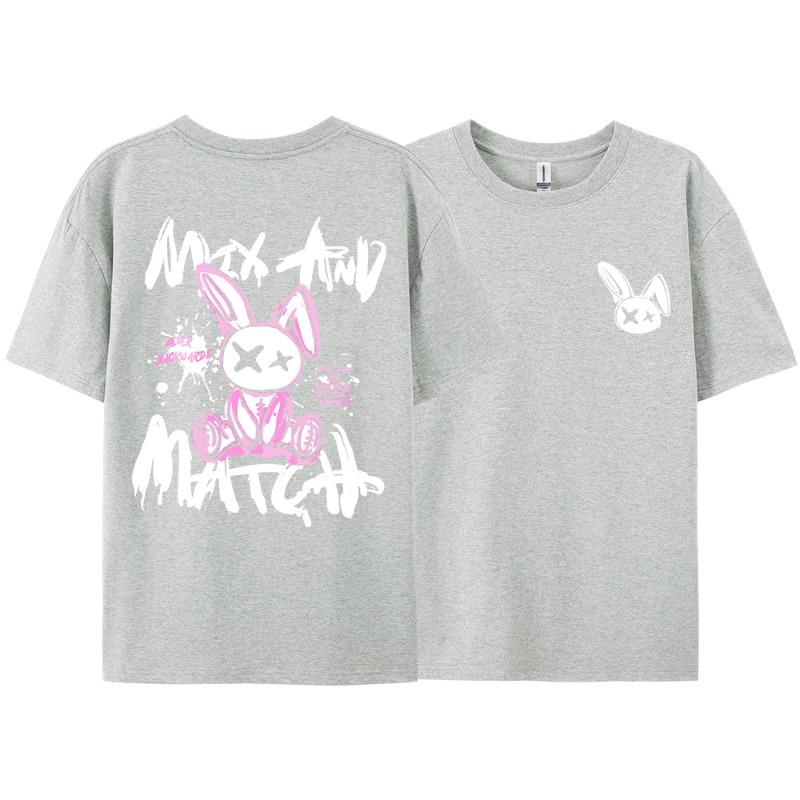 Pink Ragdoll Rabbit Harajuku Print T-Shirt Men Loose Oversize  Clothing Hip Hop Casual Short Sleeve S-XXXL Cotton T-Shirt Couple