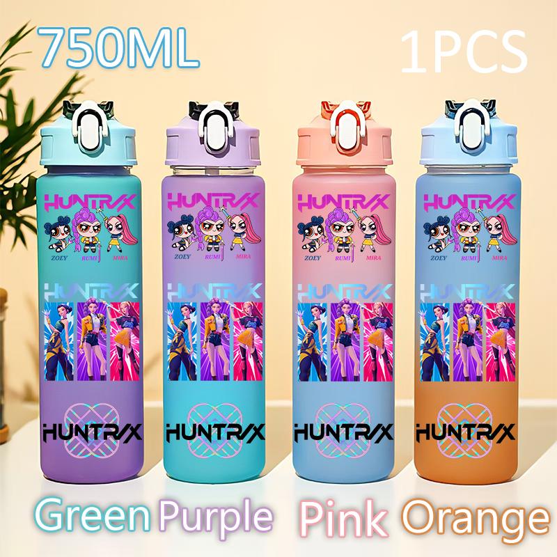 Kpop 750ML Dämonenjäger Wasserflasche K Pop Krieger Rumi Mira Zoey KPOP Trinkflasche Schule Huntrix Kürbis Plastik Wasserbecher