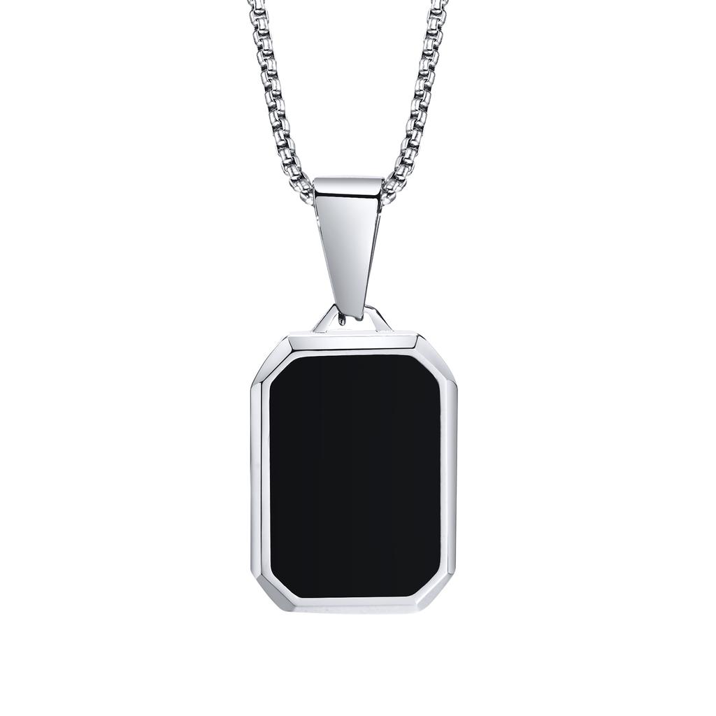 Vnox Natural Stone Pendant Necklaces for Men, Geometric Square Stainless Steel Necklaces Collar, Simple Casual Male Jewelry Gift