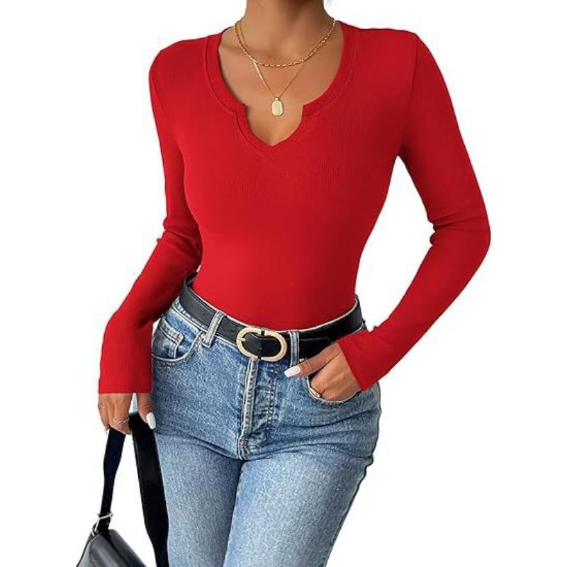 Women's Blouse Pit Stripe Deep U Neck Neckline Cross Long Sleeve Top