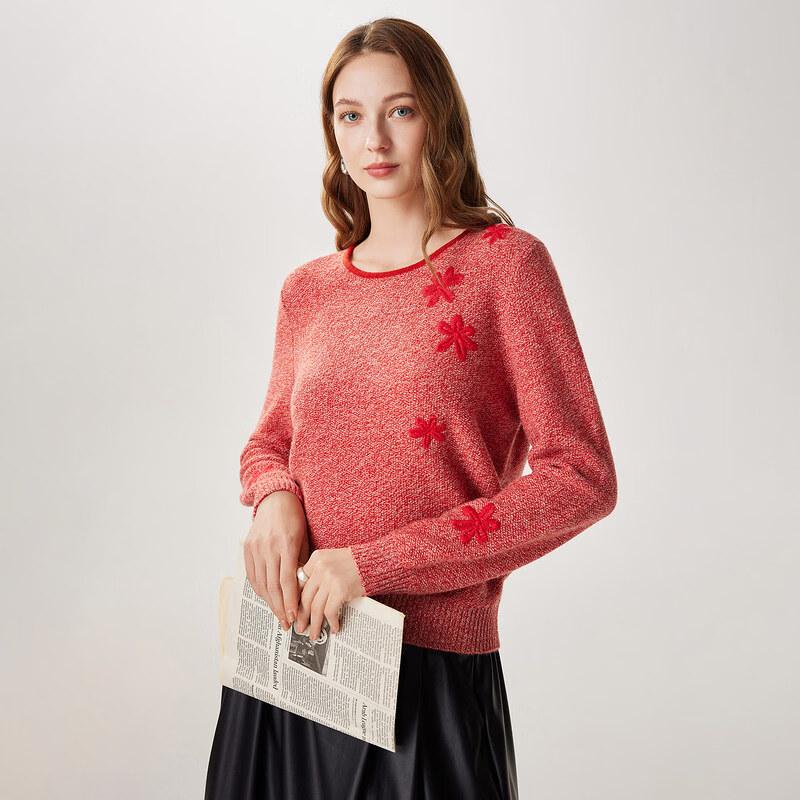 Zhaojun Women's Floral Embroidered Thickened Pure Wool Sweater