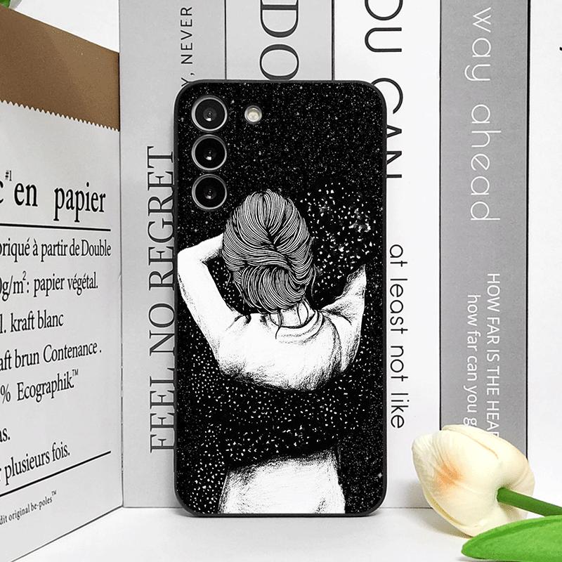 Creative Black Stardust Girl Pattern Phone Case for Samsung Galaxy S25 S24+ S23 Ultra S22 Plus S20 S21 FE M53 M34 5G Soft Covers