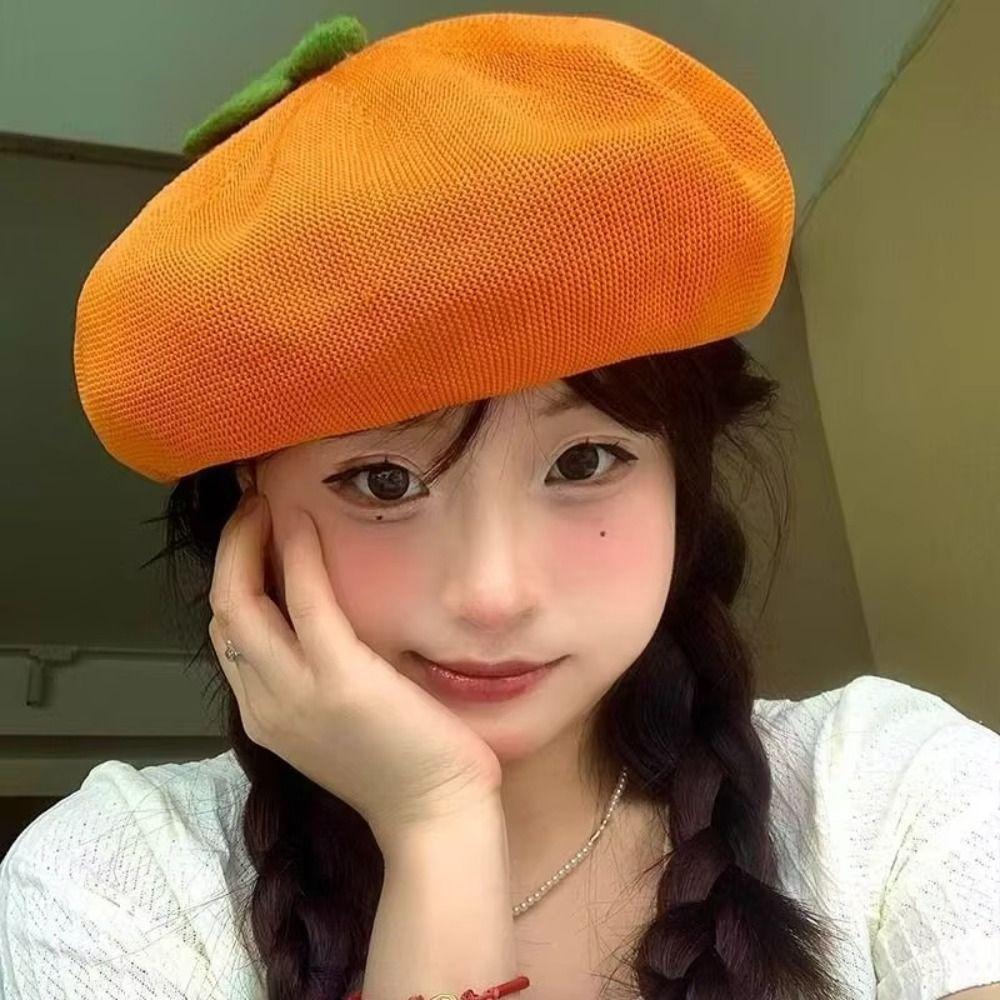Little Leaf Beret Fruit Caps Breathable Beanie Beret Cap Fashion Girl Painter Hat  Spring Summer
