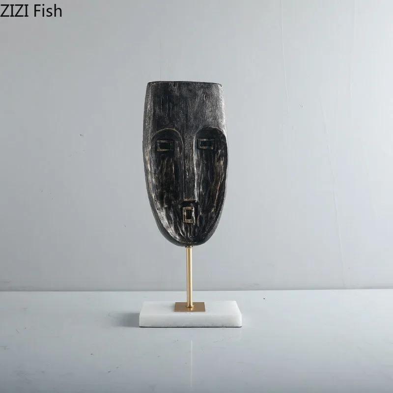 Abstract Human Face Resin Crafts Ornaments Desk Decoration Black Character Mask Statue Creative Artwork Room Aesthetics Decor