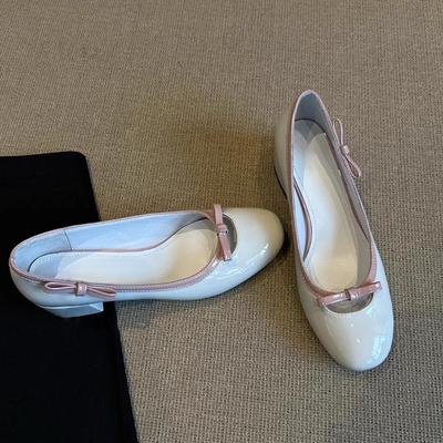 Sheepskin Version~ Gentle Bow Leather Small Single Shoes Women's One-pedal Round Head with Skirt Mary Jane Shoes Women