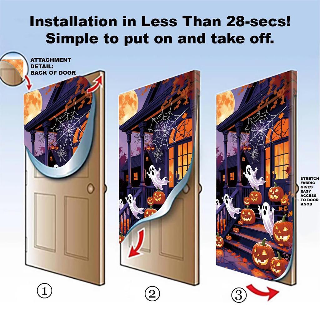 Halloween Pattern Stretch Carpet Fabric Door Cover - Easy Installation