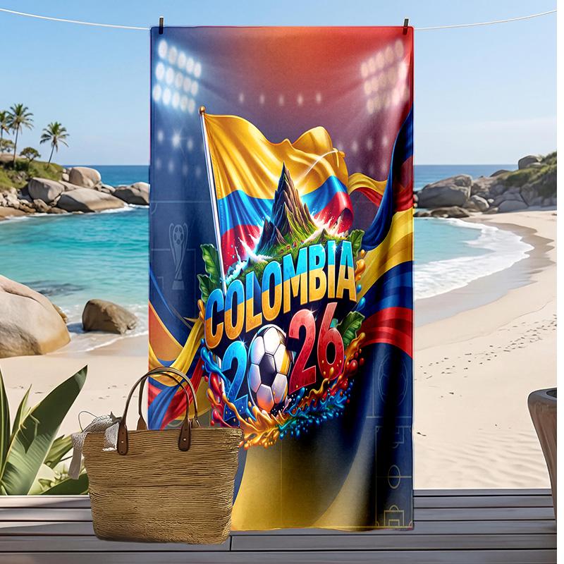 Kolumbien Fußball Print Strandtuch Schnelltrocknend Super Saugfähig Weiches Badetuch für Schwimmen Strand Reisen Fan Souvenir Geschenk