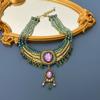 Retro Style Crystal Diamond Necklace, Multi-layer Purple Crystal Diamond Light Luxury Necklace