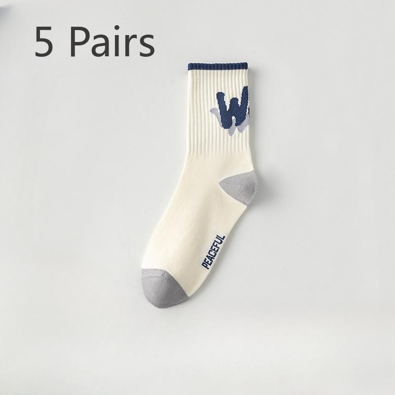 5 Pairs of Men's Spring and Autumn Pure Cotton Deodorizing Graffiti Youth Student Sports Basketball Stockings