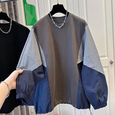 Damen Splicing Color Collision Rundhals-Sweatshirt Sport Loose Design Sense Nischenoberteile
