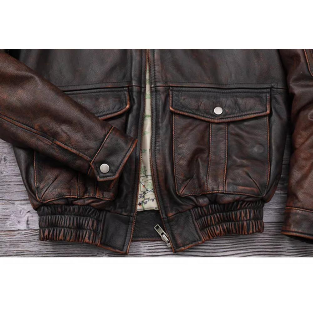 Dimensiune chinezească Vintage din piele de vacă autentică Jachetă din piele pentru bărbați Jachete de zbor bărbat haină de iarnă guler cald de blană naturală