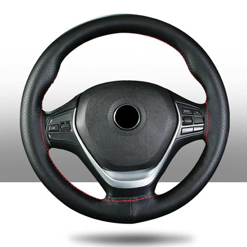 Perforated Genuine Leather Hand Stitched Car Steering Wheel Cover 38cm Steering Wheel Protector With Needle Thread