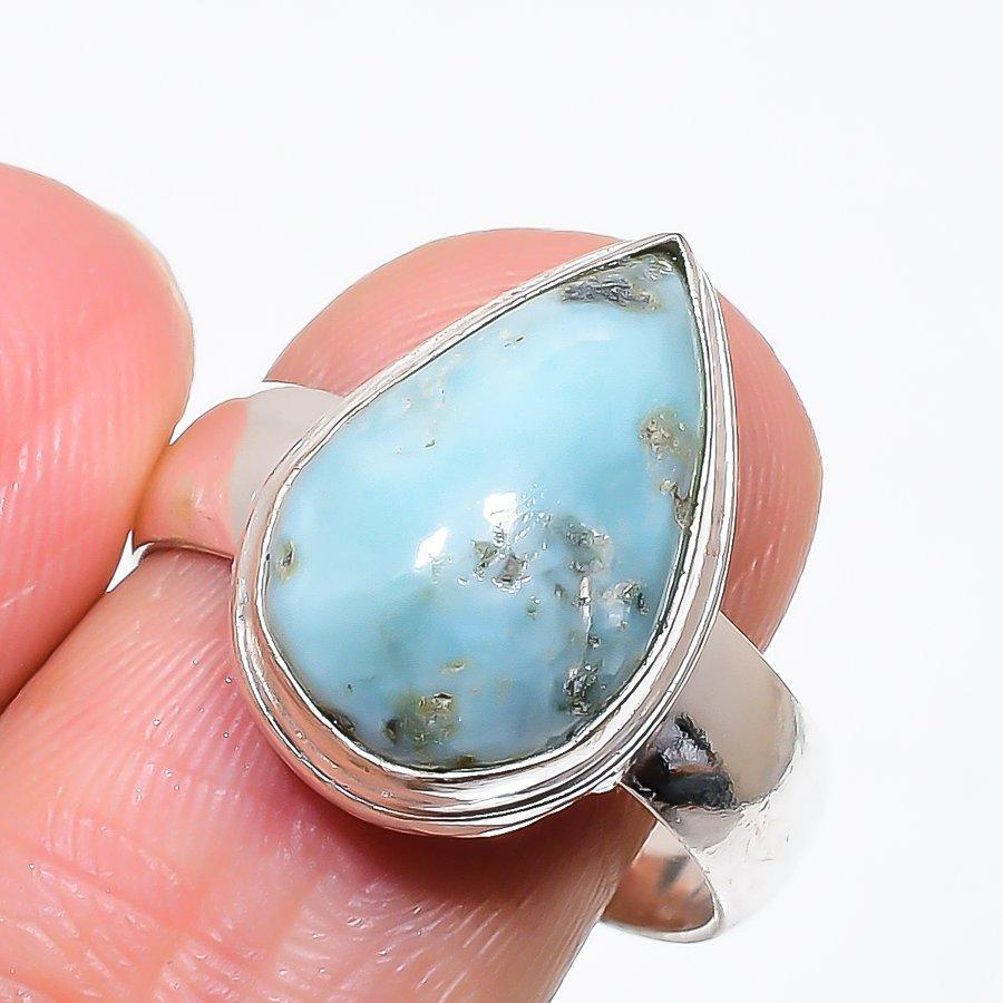 Republic Larimar Gemstone Handmade 925 Sterling Silver Jewelry Ring Size 9 KJ-546