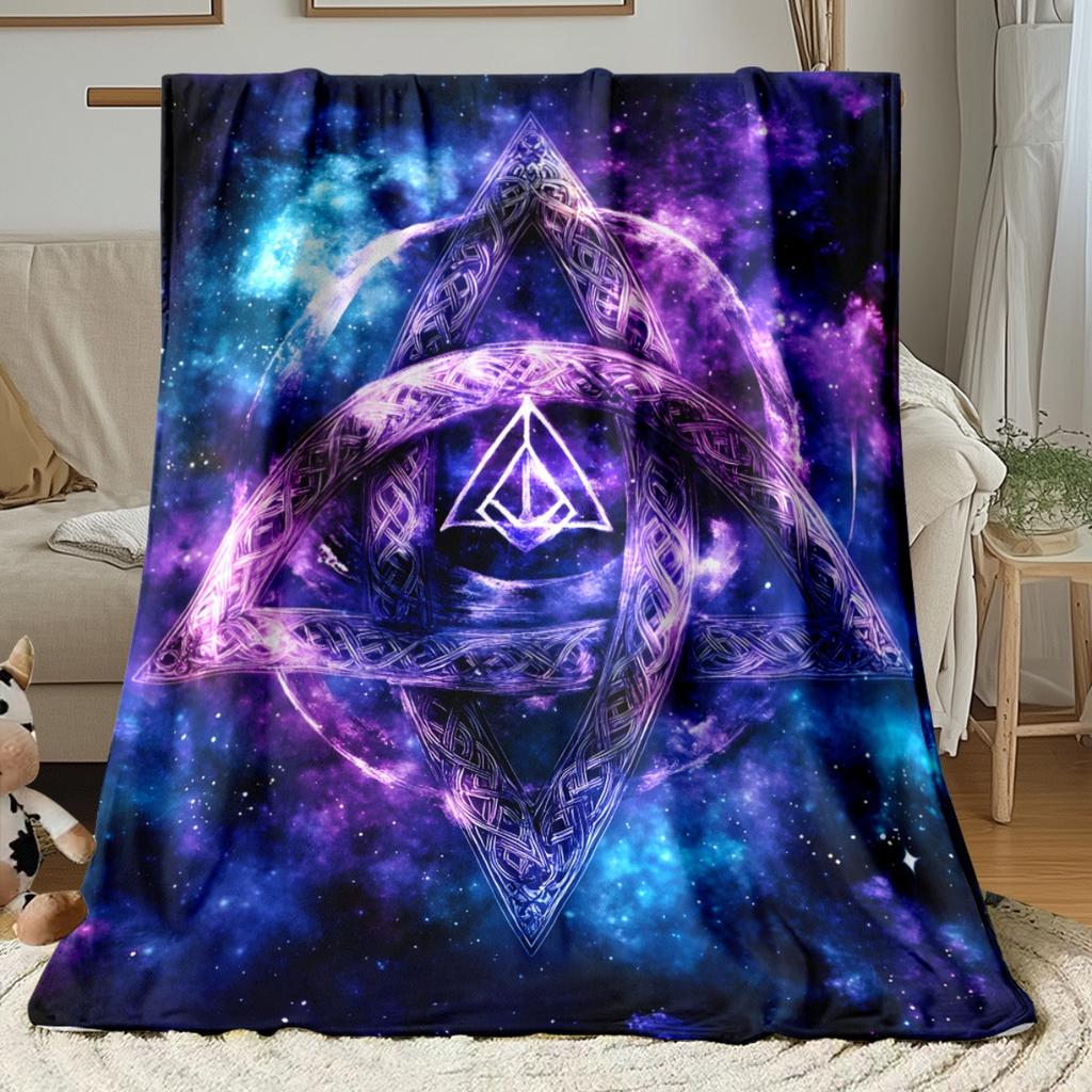 Galaxy Cosmic Symbol Fleece Blanket Purple Blue Space Design Mystical Triangular Pattern Soft Flannel Throw Blanket forSpiritual