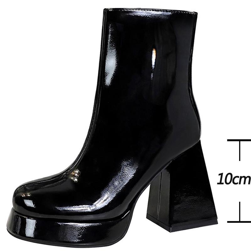 Patent leather Women Boots Autumn Winter shoes Side zipper leather boots Platform shoes High heel boots High heel boots Fashion