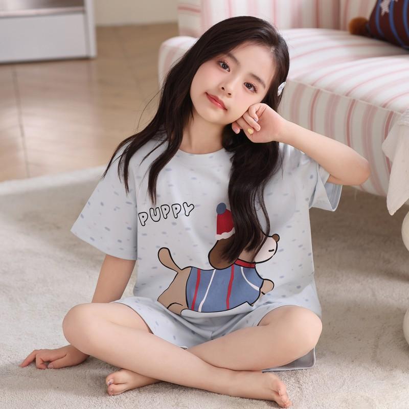 Girls Cartoon Print Short Sleeve Cotton Pajama Set Sleepwear Comfortable Home Outfit Ages 8