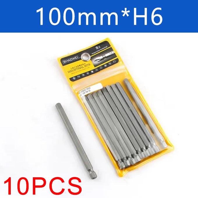 10Pcs 100mm Long 1/4" Hex Head Allen Wrench Drill Bit Handle S2 Steel Screwdriver Bits Metric Allen Screw Driver Bits H2-H14