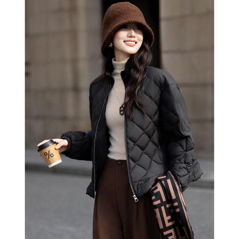 Demana Women's 90% Duck Down Matte Stand Collar Ruffle Hem Jacket