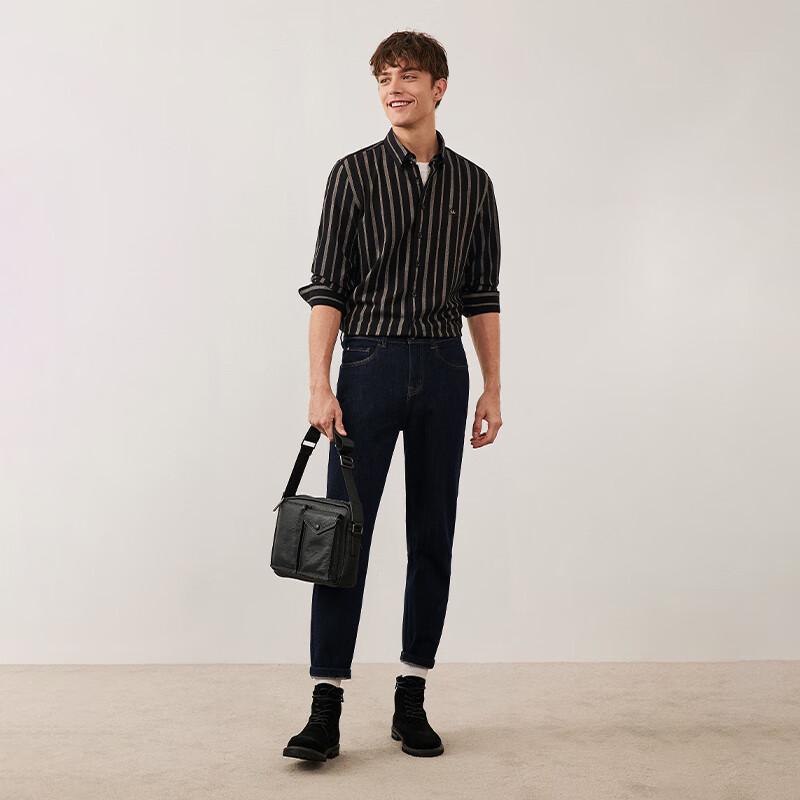 Navigare Men's High-Elastic Soft Striped Long-Sleeve Shirt