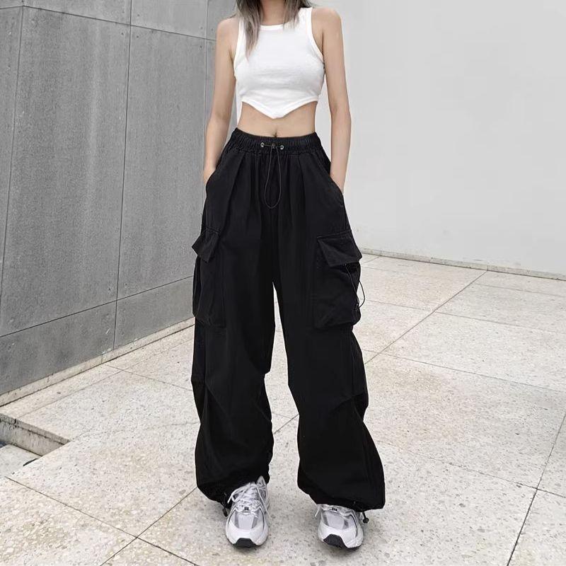 Women s High Waist Paratrooper Work Pants - Casual, Loose Straight Leg, Nine-Point Tapered XL чёрный