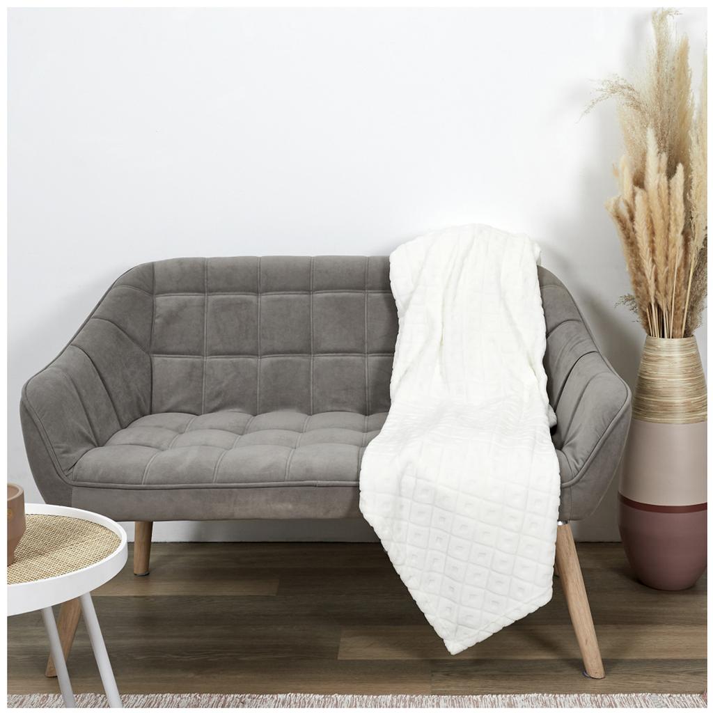 Les Trésors De Lily [A3514] – Elfenbeinfarbene Samtdecke „Scarlett“. (geprägt) - 140 x 200 cm