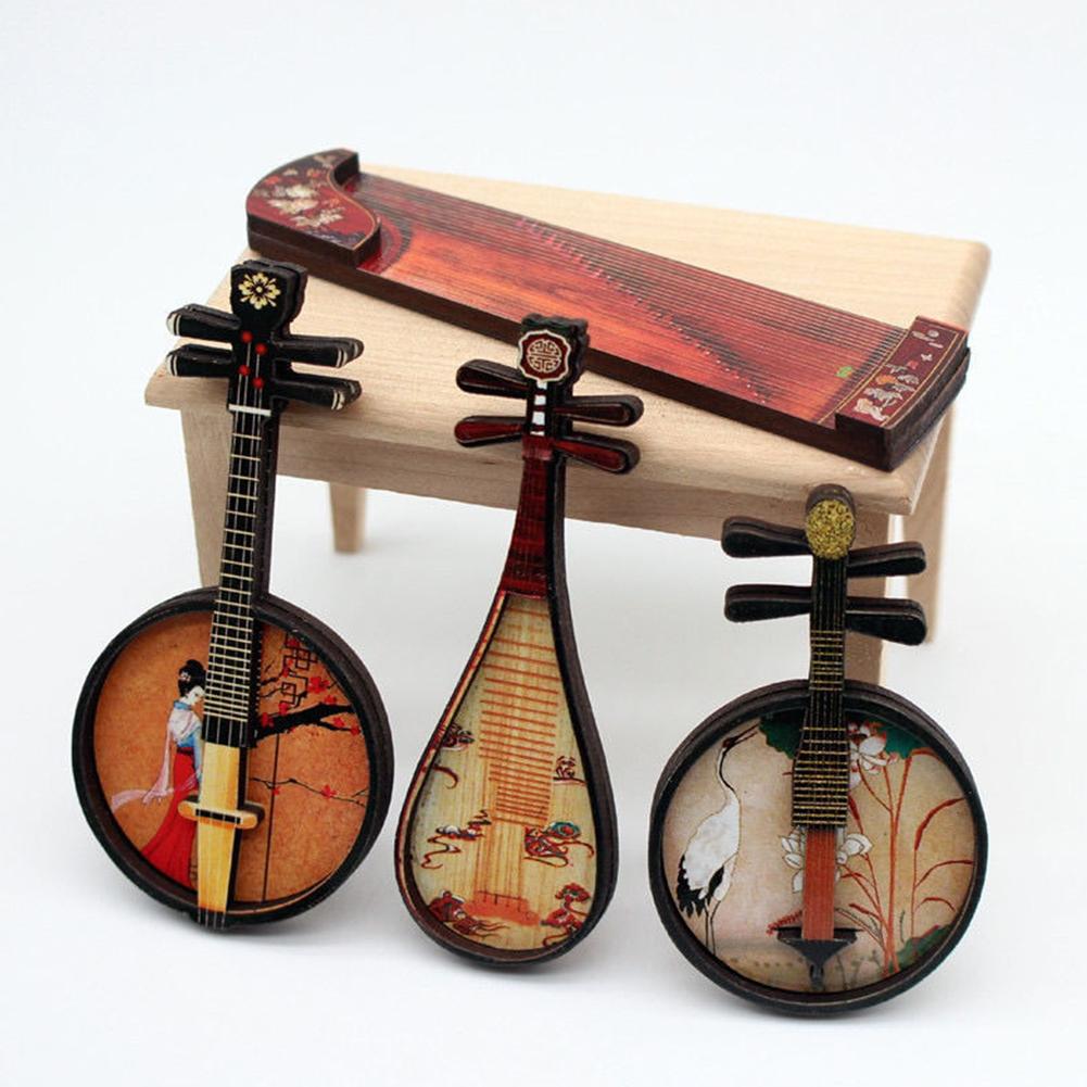 Miniature Pipa Ruan Guzheng Magnetic Refrigerator Sticker Hand Carved Cultural Artifact Collectible Gift Home Decor