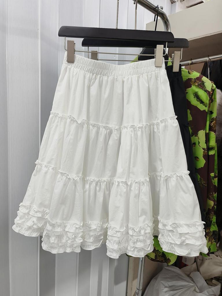 Spring/Summer 2026 High-Waisted Korean Style Ruffled Lace Cake Skirt