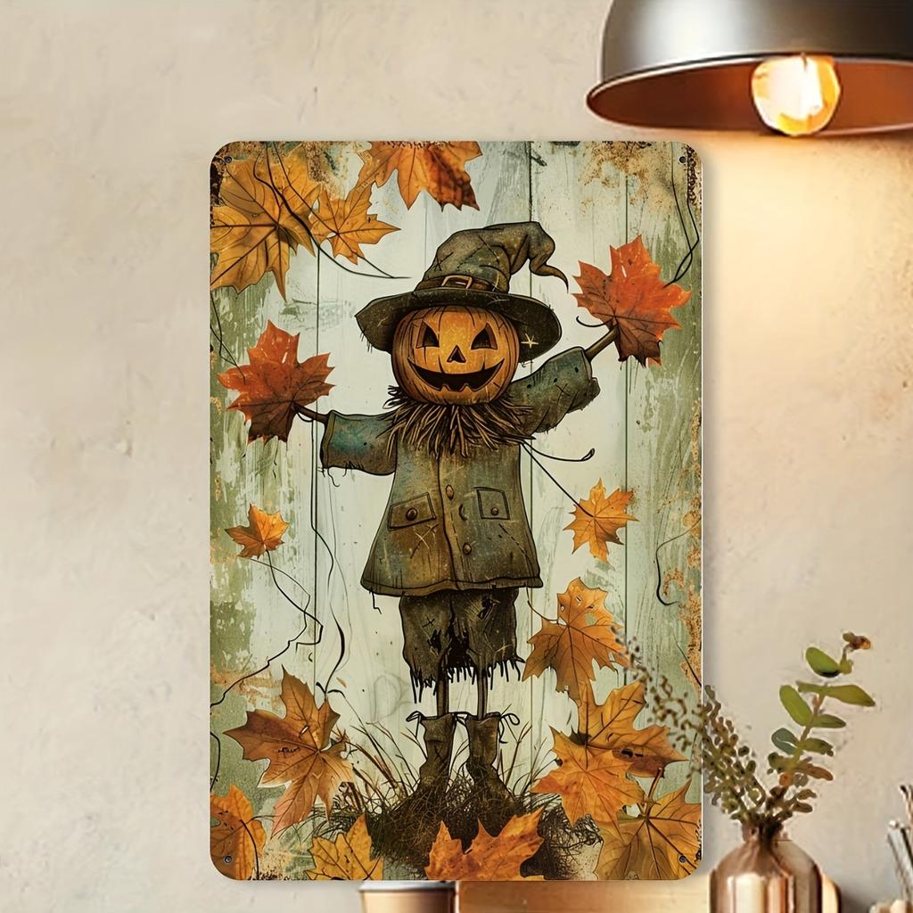 Vintage Pumpkin Scarecrow Metal Tin Sign - 8x12 Inch | Perfect for Gym, Cafe, Garage, Home & Garden Decor
