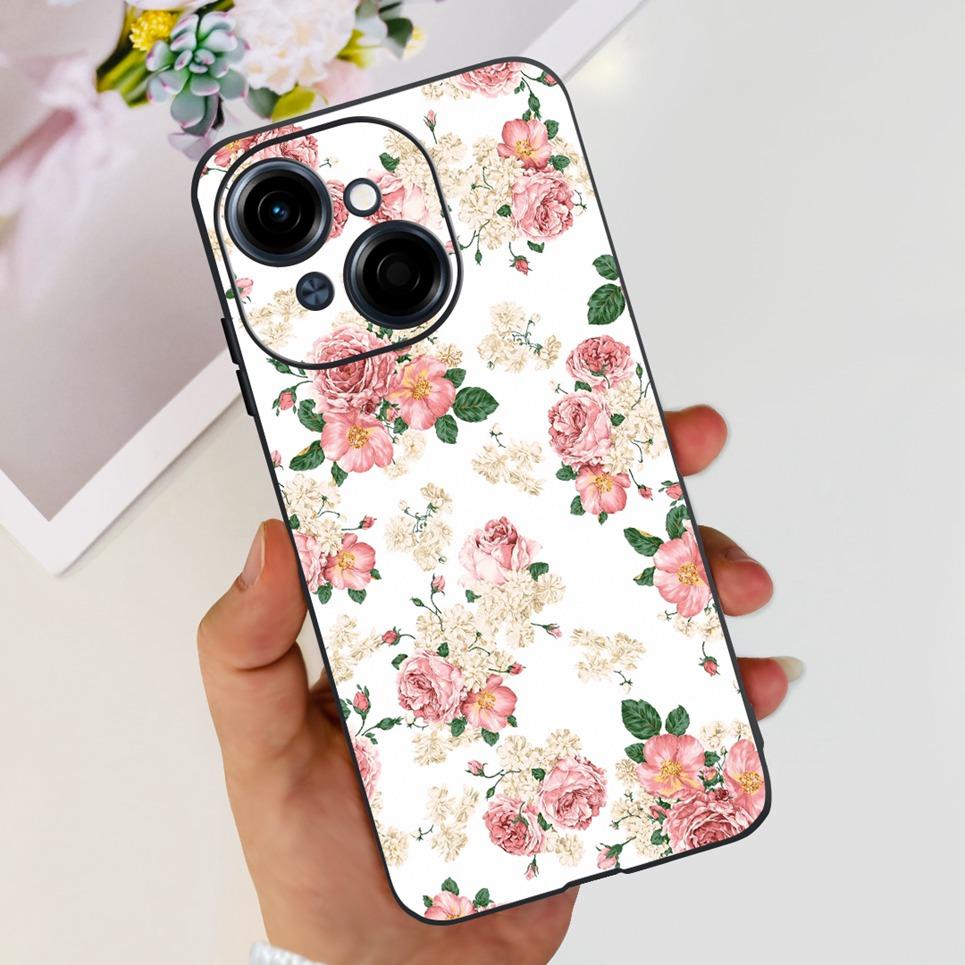 Flower Butterfly Women Fashion Back Cover For Tecno Spark GO 1 Spark GO 2025 Phone Funda Black Matte Soft TPU Silicone