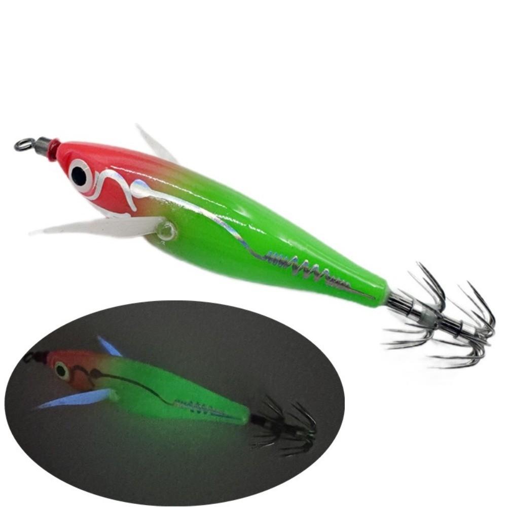 80mm 6g Glowing Squid Jig Round Belly Wooden Material Squid Fishing Hook Glowing Feature Horizontal Wooden Shrimp Night Fishing