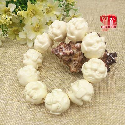 Double-Sided Buddha Head Resin Prayer Beads Faux Ivory Bracelet