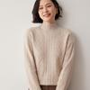 Women's Cashmere Cable Knit Sweater, Half-High Neck, Korean Style, Autumn/Winter 2024 Fashion