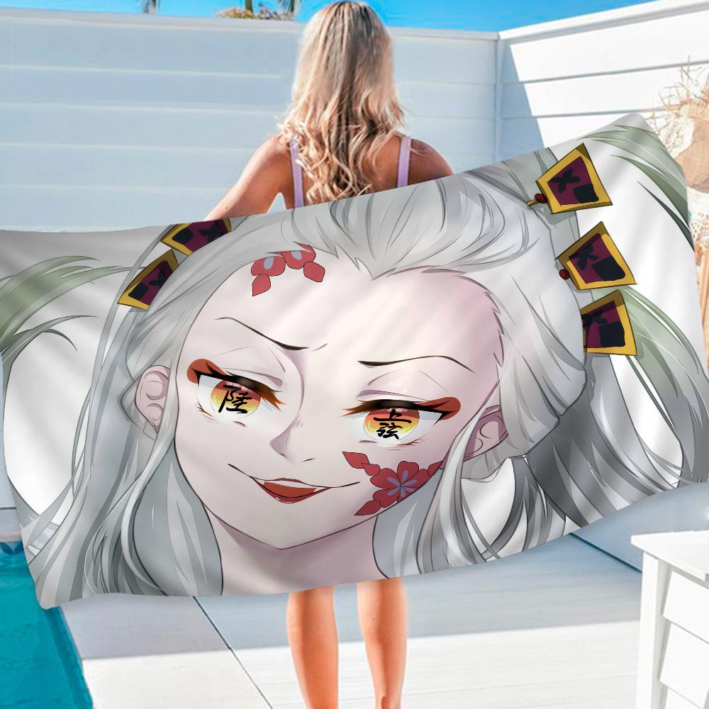 Demon Slayer Daki Hippie Beach Towel Cartoon Cute Summer Kids Large Bath Pool Beach Towel Absorbent for Swimming Travel