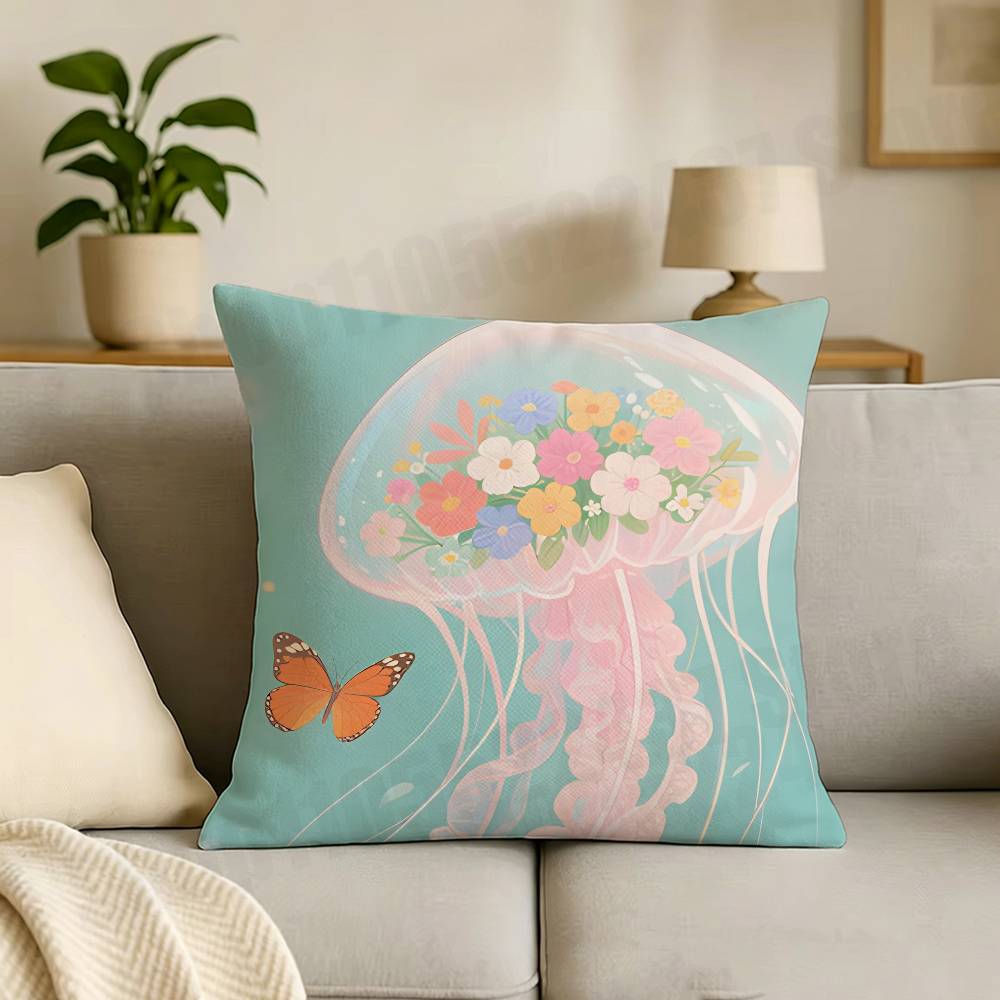 Jellyfish Marine life Cut Print Throw Pillow Cover Square Cushion Case for Living Room Bedroom Decor