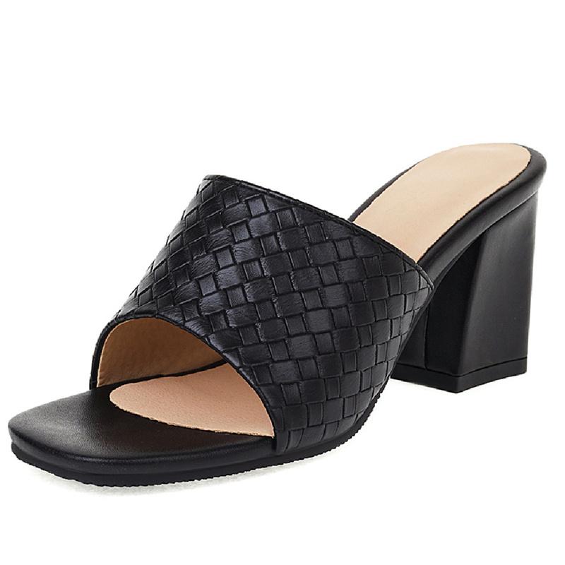 

Модные брендовые женские тапочки, элегантные летние туфли для женщин, блочные каблуки, белые и черные сандалии, женская обувь для отдыха на природе, большой размер 48 чёрный